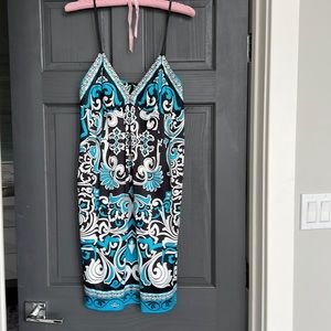 ICE summer dress in blue white black design, size 6